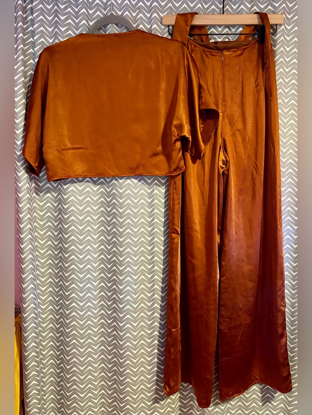 Lulus | Flirt For Fun Rust Brown Tie-Front Two-Piece Wide-Leg Jumpsuit, XS - Picture 8 of 11